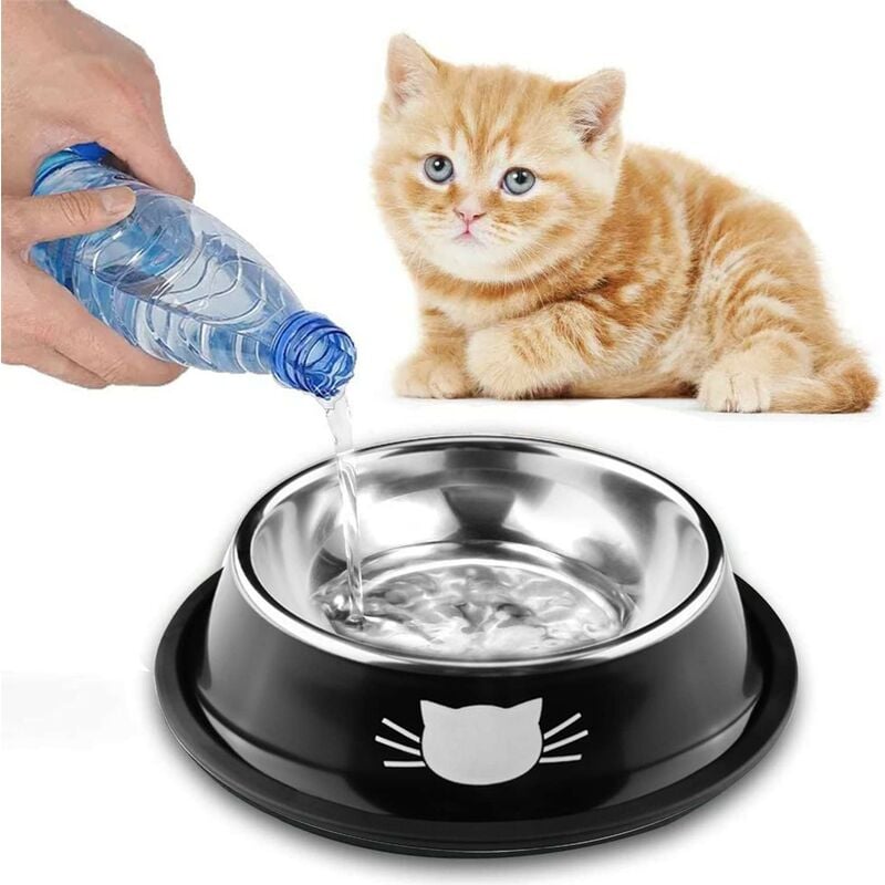 Kinsi - Katzennapf, Katzennapf aus Edelstahl, Futter- und Wasserschalen, Schwarz