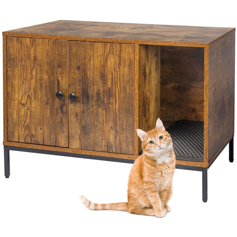 Relaxdays Katzenschrank für Katzentoilette, mit Katzenklomatte, mit Eingang, HBT: 55x80x50 cm, Katzenhaus, braun/schwarz