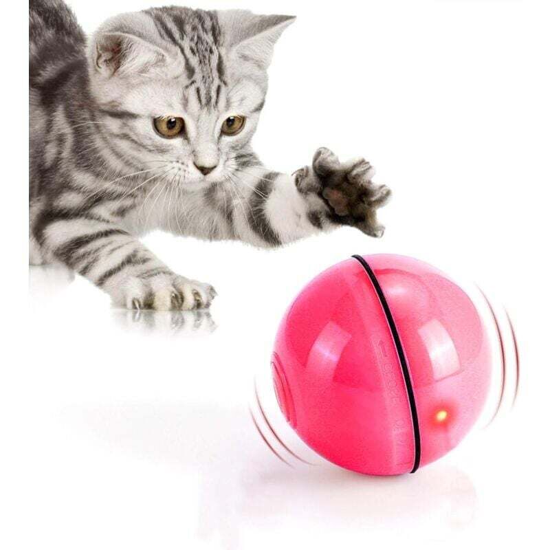 Katzenspielzeug, LED-Lichtballspielzeug, 360-Grad-Automatikdrehung und USB-Aufladung, interaktives Katzenspielzeug, für Haustiere, Hundekätzchen (rot)