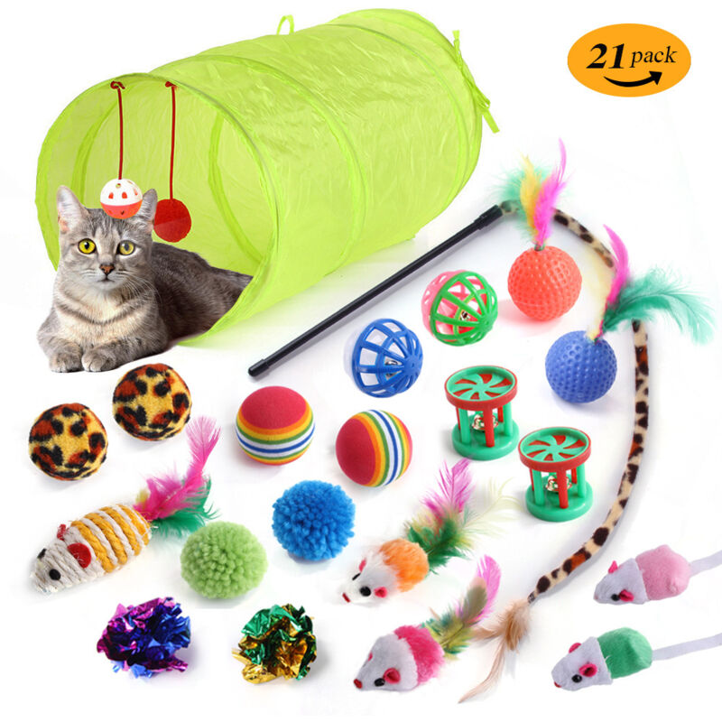 Katzenspielzeug-Sortiment, 21 Katzenspielzeuge, darunter ein Katzenball, ein Katzentunnel und ein Katzenspielzeug für Kätzchen