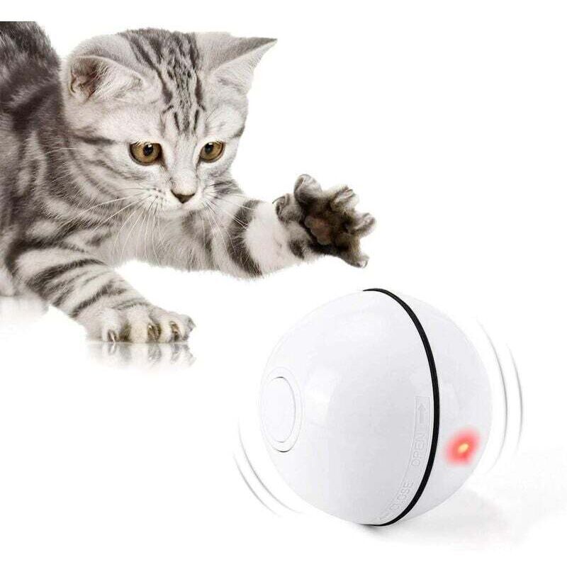 Katzenspielzeug, Spielball mit LED-Licht, 360°-Drehfunktion und USB-Ladefunktion. Interaktives Katzenspielzeug für Kätzchen und andere Katzen (Weiß).