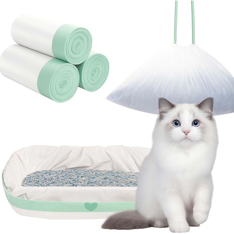 Katzenstreubeutel, XXL-Katzenstreubeutel, Katzenstreu-Müllbeutel mit Kordelzug, Nachfüllpackungen für Katzenstreu, reißfest, 94 x 45 cm, 30 Stück