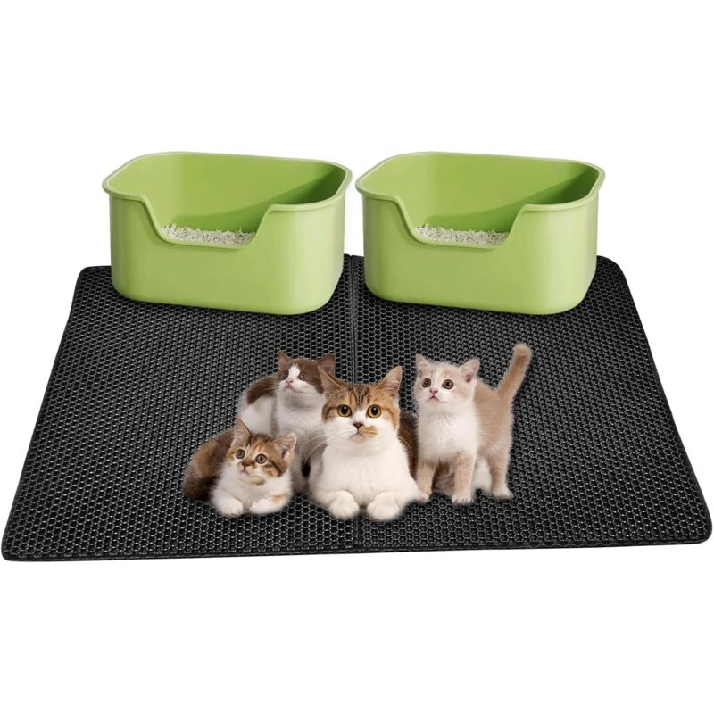 Katzenstreumatte 55 x 75 cm, extra große, doppellagige, wasserdichte, leicht zu reinigende Fangmatte, Katzenzubehör (schwarz)