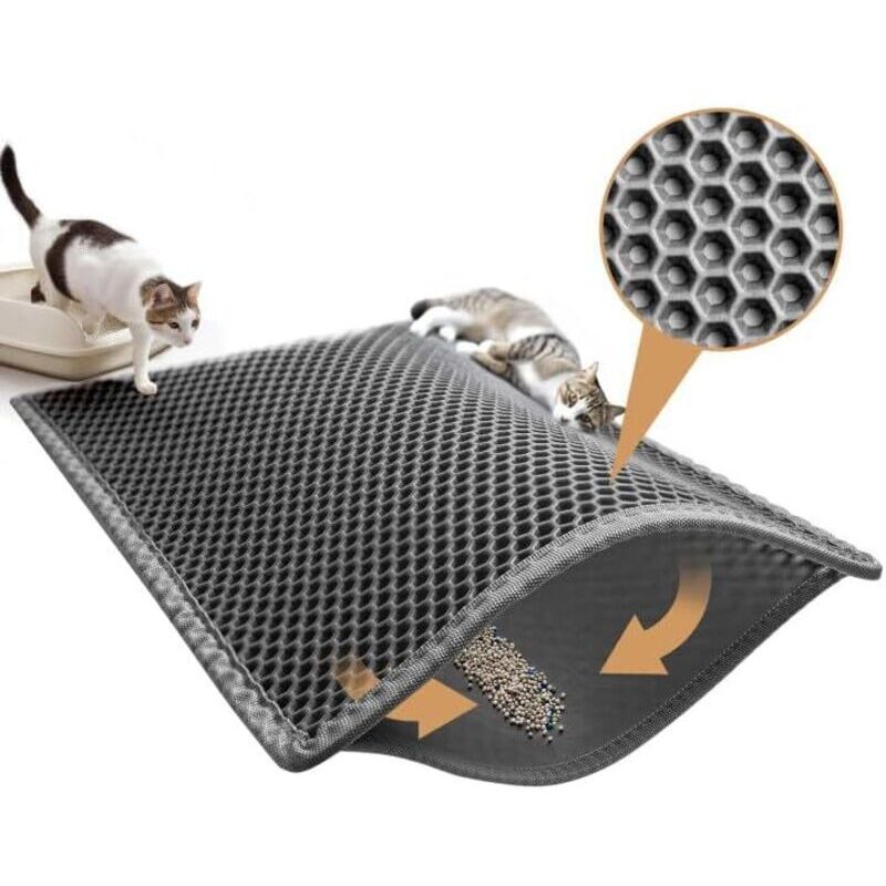 Katzenstreumatte (61 x 38 cm), EVA-Material, wasserdicht, doppellagig mit Wabenstruktur, zum Entfernen von Katzenstreu, Grau
