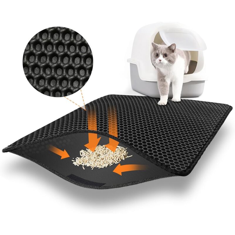 Katzenstreumatte für Katzentoilette und Katzentoilette, Katzenstreu matt 60x45 cm, wasserdichte ungiftige Katzenstreumatte, doppellagige