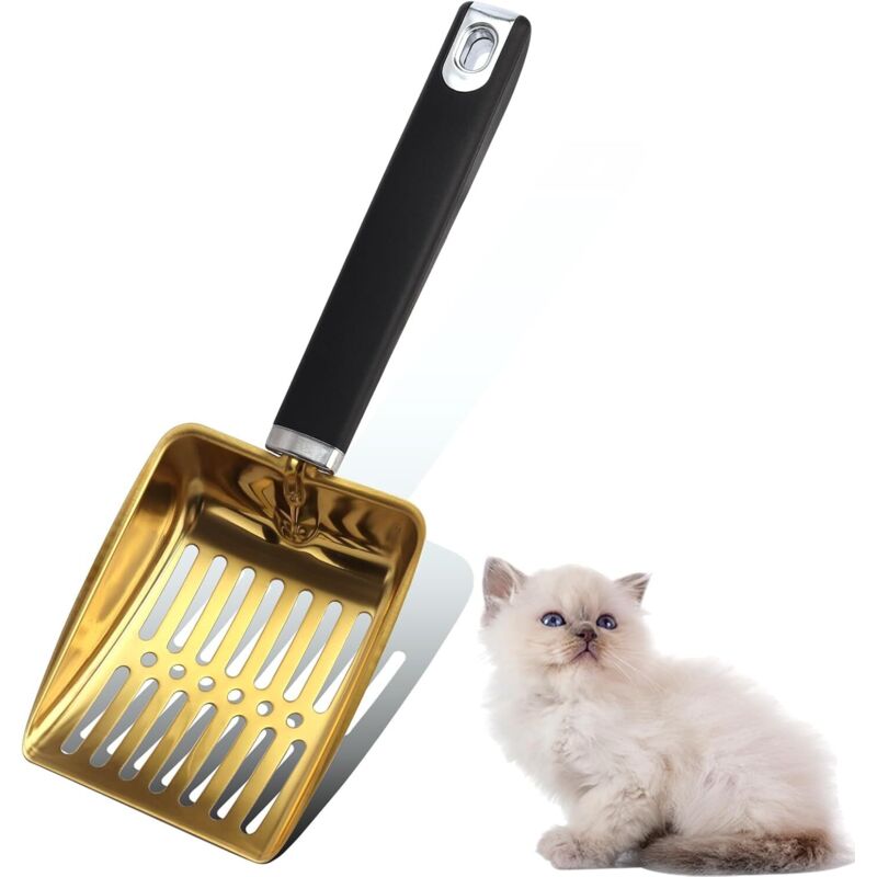 Katzenstreuschaufel, Metallstreuschaufel, Edelstahlstreuschaufel mit rutschfestem Griff, zum Sieben von Katzenstreu, zur Entfernung von Katzenstreu.