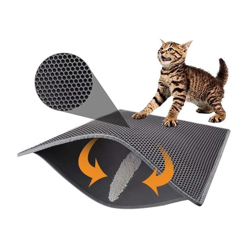 Katzentoilette mit doppelter Wabenstruktur, 45 x 60 cm, grau, wasserdicht, ungiftiges EVA