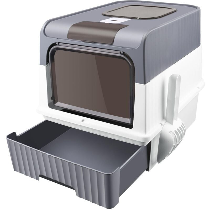 Katzentoilette mit Schaufel und Geruchsneutralisierungsset, Katzentoilette mit großem Fassungsvermögen, Grau/Schwarz (49 x 37 x 35 cm)