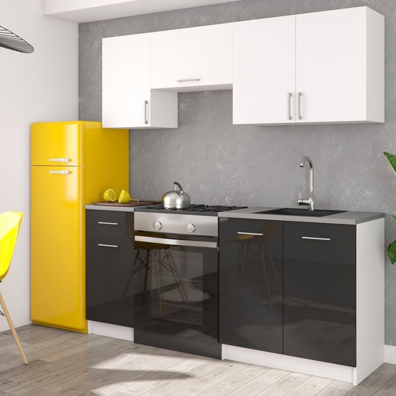 Roe Furniture - Moderne Küchenzeile leco 180 cm in schwarz Hochglanz / weiß matt – funktionales Design für jede Küche