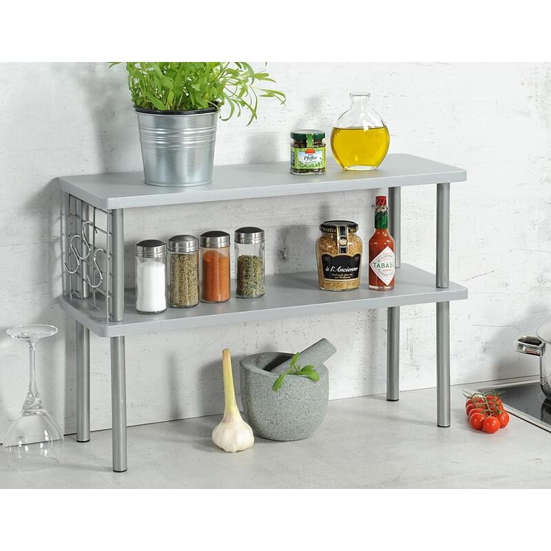 Küchenregal aus Holz mit Aufhänger für Küchenzubehör, solide Küchenregal mit Werkzeugkasten - Kesper