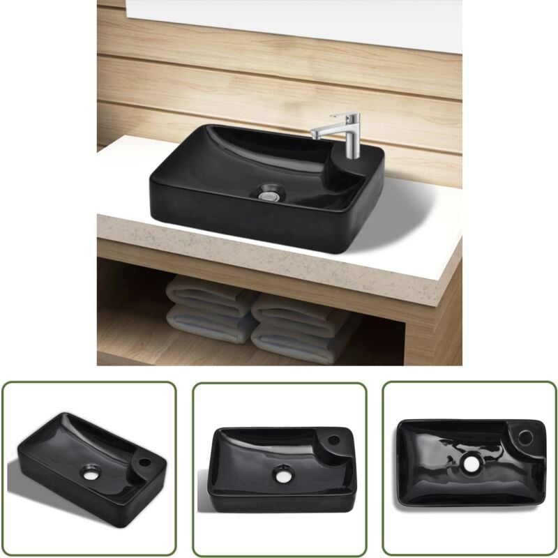 The Living Store - Keramik Waschbecken mit Hahnloch schwarz - Waschbecken - Keramik Waschbecken - Schwarzes Waschbecken - Handwaschbecken