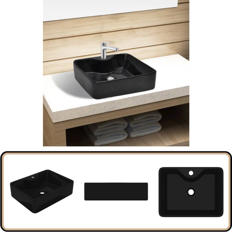 Vidaxl - Keramik Waschbecken mit Hahnloch Schwarz Quadratisch - Keramik Waschbecken - Schwarzes Waschbecken - Quadratisches Waschbecken