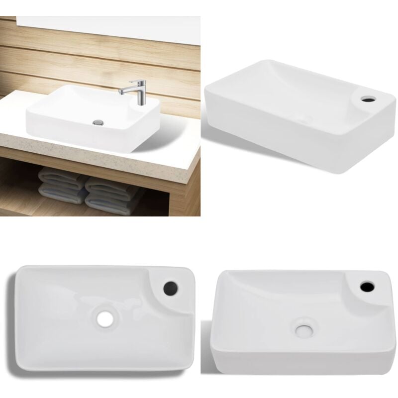 Keramik Waschbecken mit Hahnloch weiß - Waschbecken - Keramik Waschbecken - Weiße Waschbecken - Badezimmer Waschbecken - Aufputz Waschen - Home &