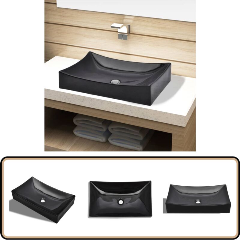 Keramik Waschbecken rechteckig schwarz - Keramik Waschbecken - Schwarzes Waschbecken - Rechteckiges Waschbecken - Duscheinrichtung - Badezimmerarmatur