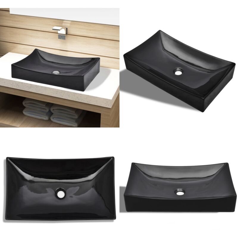 Keramik Waschbecken rechteckig schwarz - Keramik Waschbecken - Schwarzes Waschbecken - Rechteckiges Waschbecken - Duscheinrichtung