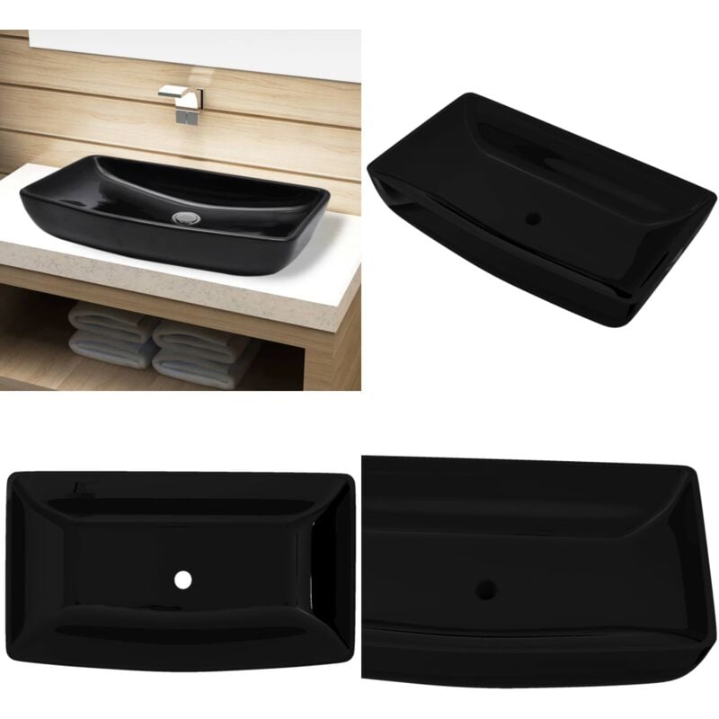 Keramik Waschbecken schwarz rechteckig - Keramik Waschbecken - Schwarzes Waschbecken - Rechteckiges Waschbecken - Badezimmer Waschbecken