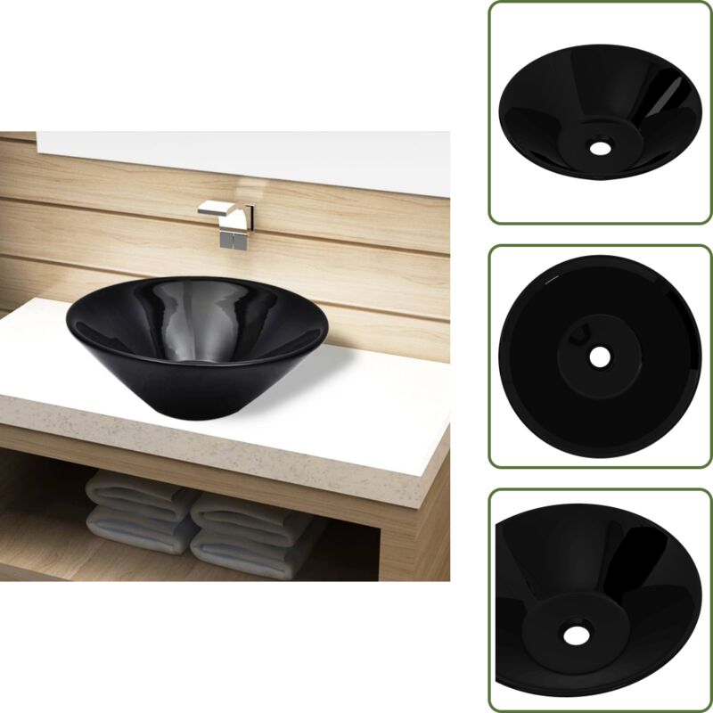 Keramik Waschbecken schwarz rund - Keramik Waschbecken - Schwarzes Waschbecken - Rundes Waschbecken - Badezimmer Waschbecken - Unterschrank