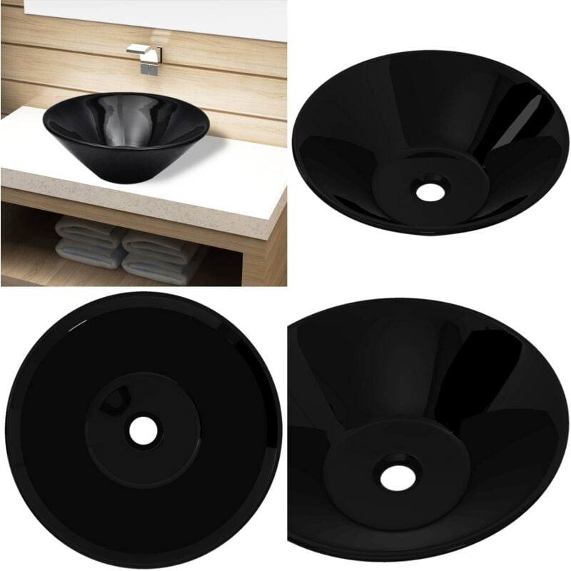 Keramik Waschbecken schwarz rund - Keramik Waschbecken - Schwarzes Waschbecken - Rundes Waschbecken - Badezimmer Waschbecken - Unterschrank