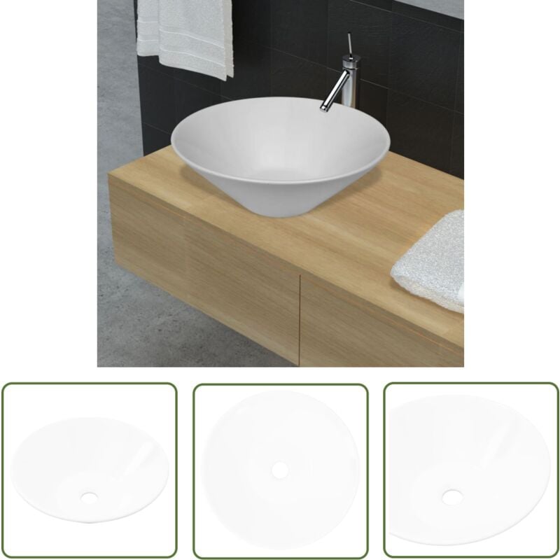 Bonnevie - Keramik Waschtisch Waschbecken Becken Porzellan Weiß - Keramik Waschbecken - Weißes Waschbecken - Badezimmer Waschbecken - Wandmontage