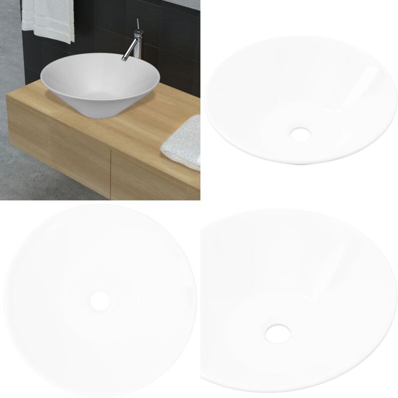 Keramik Waschtisch Waschbecken Becken Porzellan Weiß - Keramik Waschbecken - Weißes Waschbecken - Badezimmer Waschbecken - Wandmontage Waschbecken