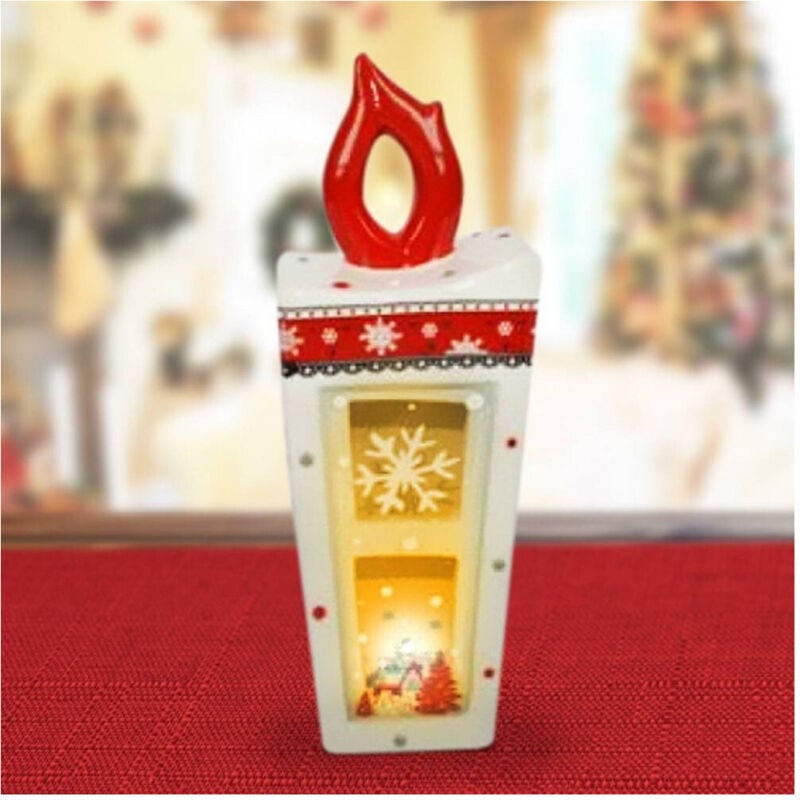 Trade Shop Traesio - Trade Shop - Keramik Laterne Kerze mit elektrischem Zeitlicht 28 cm Weihnachtsdeko -