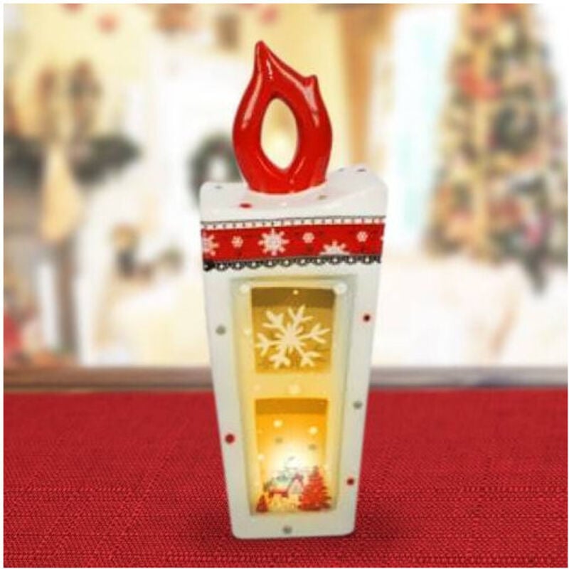 Trade Shop Traesio - Trade Shop - Keramik Laterne Kerze mit elektrischem Zeitlicht 34 cm Weihnachtsdeko -