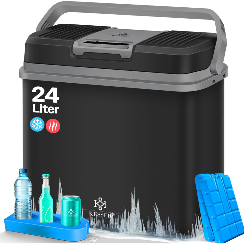 KESSER® 24 Liter Kühlbox KÜHLT und WÄRMT Thermo-Elektrische Kühlbox 12 Volt und 230 Volt Mini-Kühlschrank für Auto und Camping Schwarz / Grau