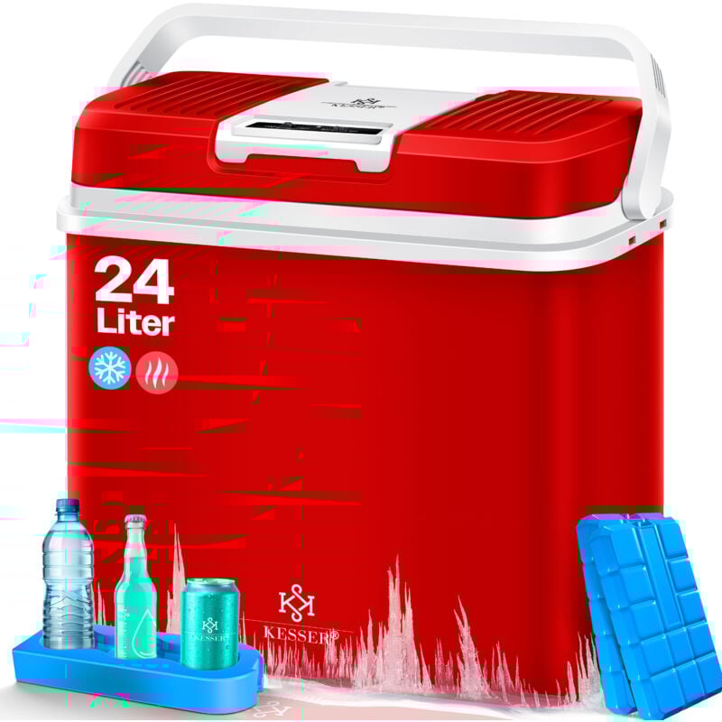24 Liter Kühlbox kühlt und wärmt Thermo-Elektrische Kühlbox 12 Volt und 230 Volt Mini-Kühlschrank für Auto und Camping Rot - Kesser