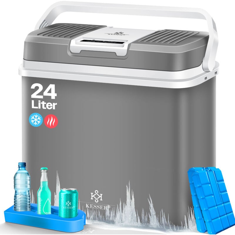 24 Liter Kühlbox kühlt und wärmt Thermo-Elektrische Kühlbox 12 Volt und 230 Volt Mini-Kühlschrank für Auto und Camping Grau - Kesser