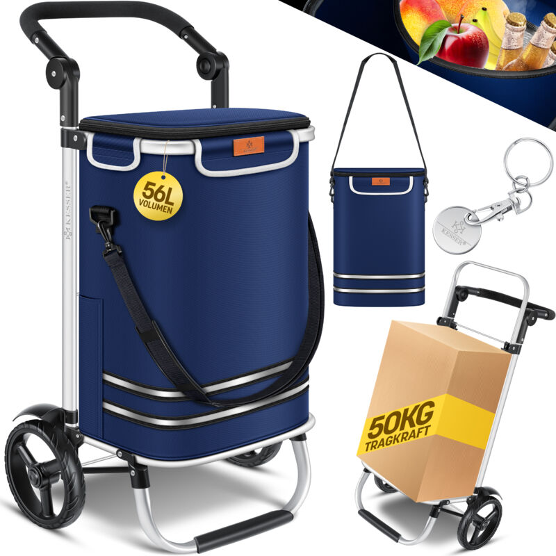 KESSER® Einkaufstrolley klappbar mit 56L Kapazität und belastbar bis 50kg 3in1 Trolley Sackkarre & Umhängetasche Faltbarer Einkaufswagen Navyblau