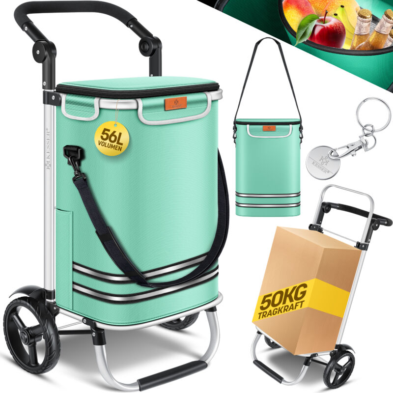 KESSER® Einkaufstrolley klappbar mit 56L Kapazität und belastbar bis 50kg 3in1 Trolley Sackkarre & Umhängetasche Faltbarer Einkaufswagen Mint Grün