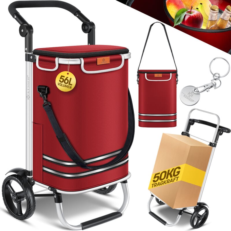 KESSER® Einkaufstrolley klappbar mit 56L Kapazität und belastbar bis 50kg 3in1 Trolley Sackkarre & Umhängetasche Faltbarer Einkaufswagen Bordeaux Rot