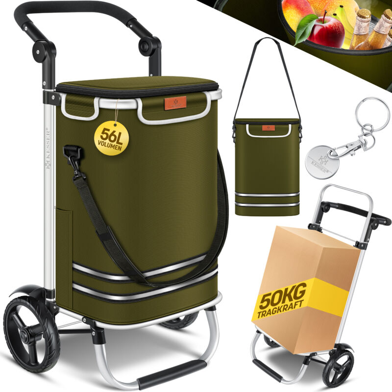 KESSER® Einkaufstrolley klappbar mit 56L Kapazität und belastbar bis 50kg 3in1 Trolley Sackkarre & Umhängetasche Faltbarer Einkaufswagen Khaki