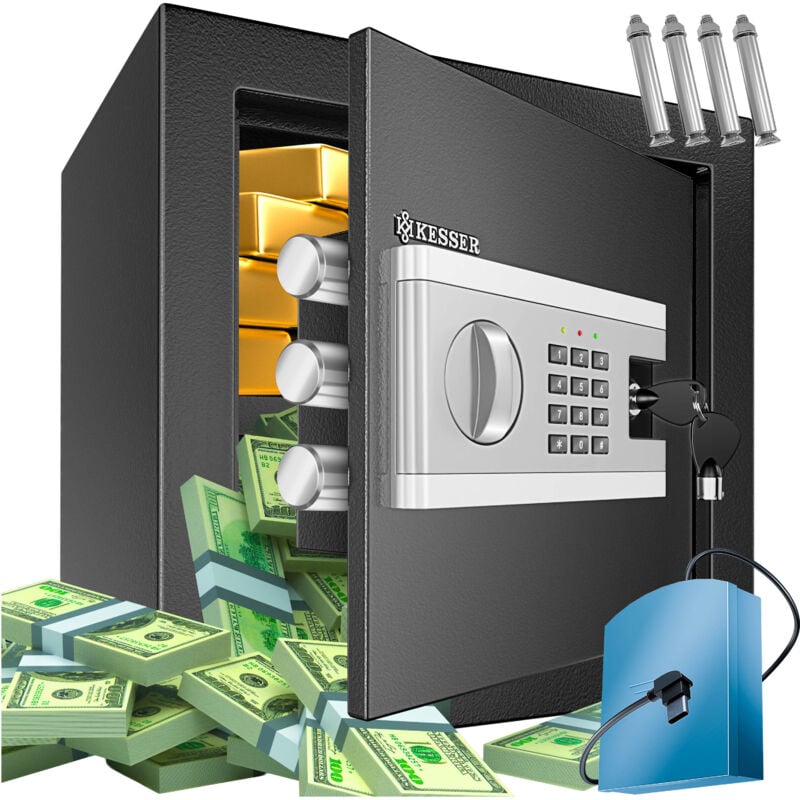 Elektr. Tresor Inkl. Batteriebox Elektronischer Safe 3x Doppelbolzenverriegelung Boden Wandtresor Möbeltresor Innenbeleuchtung l - Kesser
