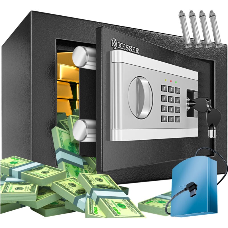 KESSER® Elektr. Tresor Inkl. Batteriebox Elektronischer Safe 3x Doppelbolzenverriegelung Boden Wandtresor Möbeltresor Innenbeleuchtung S