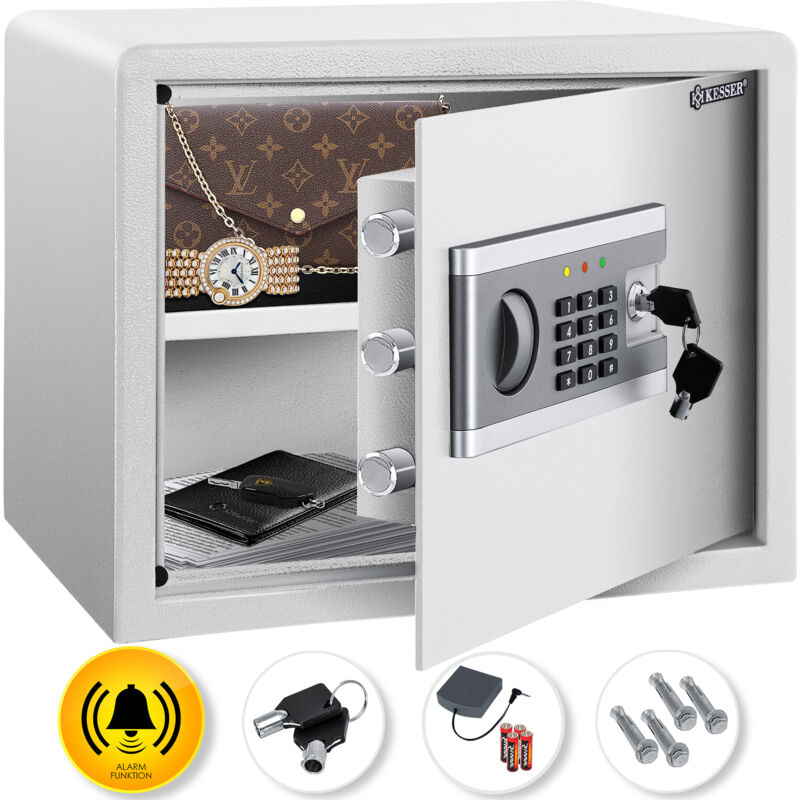 KESSER® Elektr. Tresor Inkl. Batteriebox Elektronischer Safe 3x Doppelbolzenverriegelung Boden Wandtresor Möbeltresor Innenbeleuchtung L (Silber)