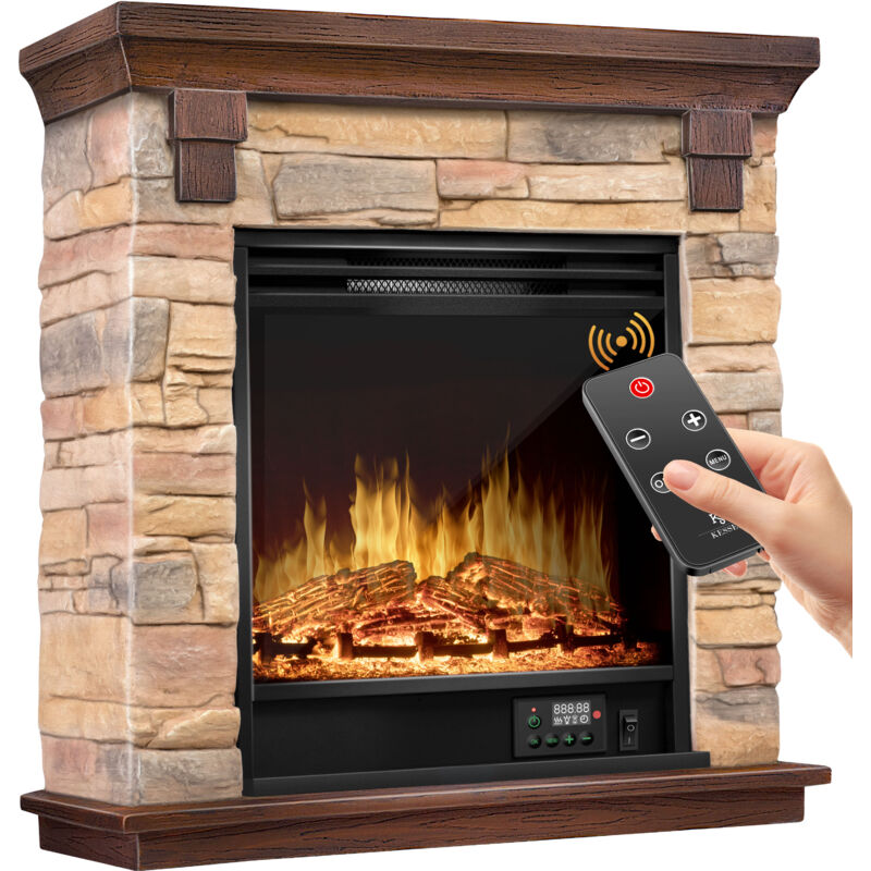Elektrokamin Standkamin - Kamin elektrisch mit led 3D-Flammeneffekt Mit Heizung Heizfunktion Elektro Kamin mit 1800W Leistung Wochentimer Natur /