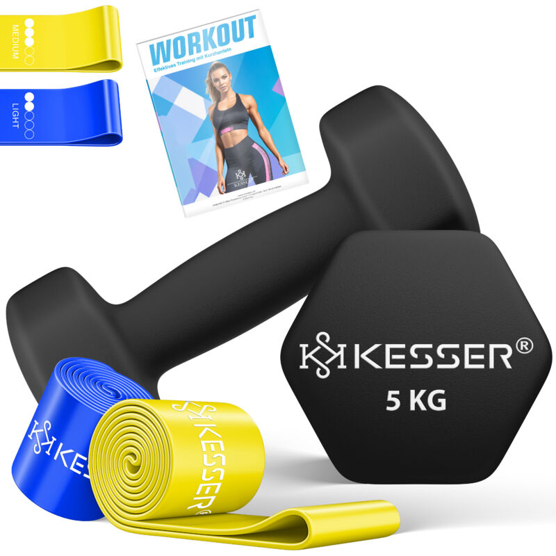 KESSER® Hanteln 2er Set 2-5kg Kurzhanteln Hantelset für Zuhause Krafttraining, Workout, Fitnesstraining mit Übungsheft & 2x Fitnessbänder