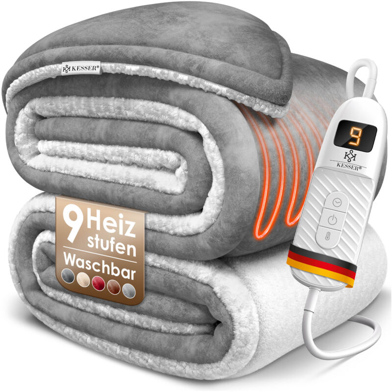 KESSER® Heizdecke mit Abschaltautomatik Doppelseitig Elektrische Wärmedecke Kuscheldecke Bett Sofa 9 Temperaturstufen & waschbar bis 40°C mit Timer