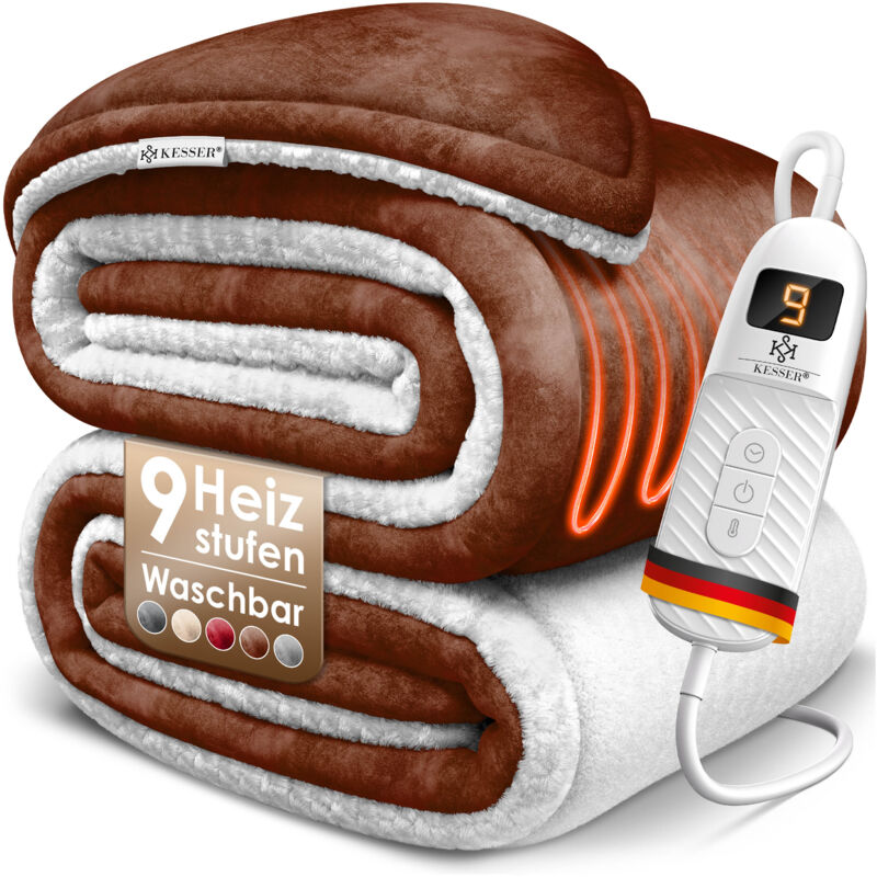 KESSER® Heizdecke mit Abschaltautomatik Doppelseitig Elektrische Wärmedecke Kuscheldecke Bett Sofa 9 Temperaturstufen & waschbar bis 40°C mit Timer