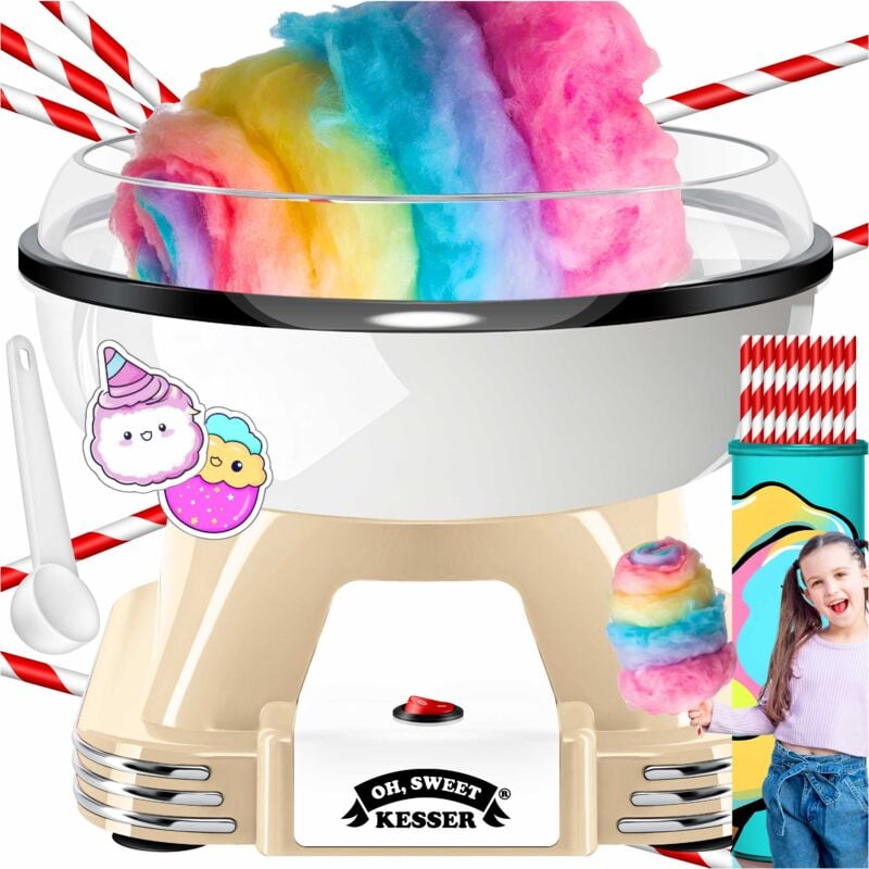 KESSER® Zuckerwattemaschine Set für dein zuhause - Mit 30x Zuckerwatte Stäbchen & Messlöffel - Retro Cotton Candy Maschine - Zuckerwatte Maschine