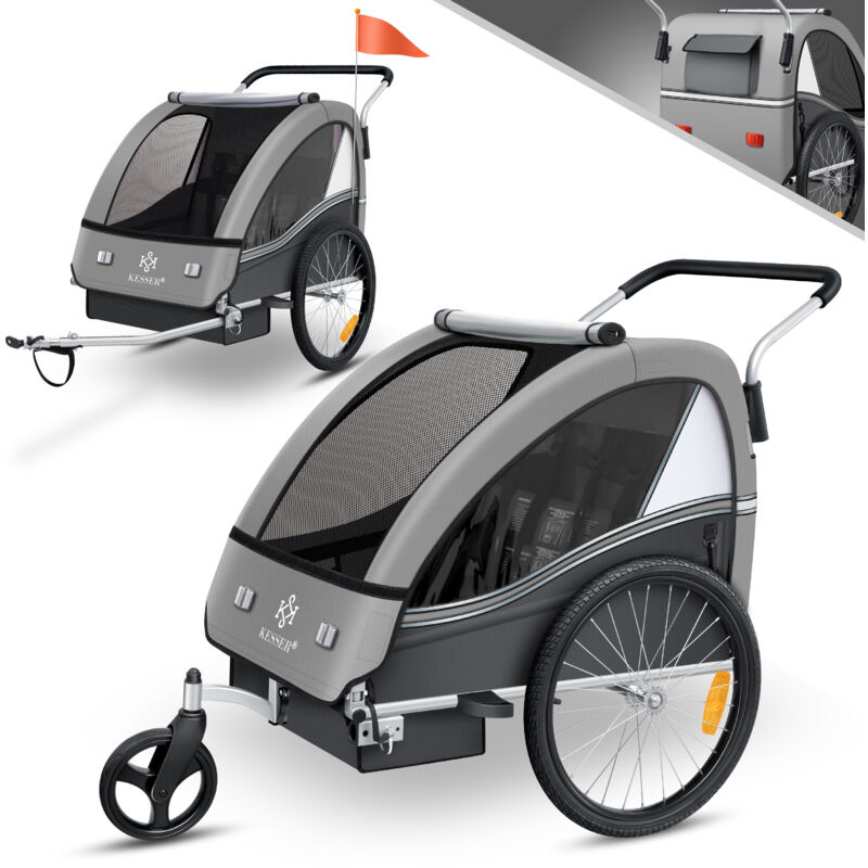 Kesser - Kinderanhänger Fahrradanhänger Sport-RX 2 in 1 Joggerfunktion Kinderfahrradanhänger + 5-Punkt Sicherheitsgurt 360°-Vorderrad Jogger Buggy