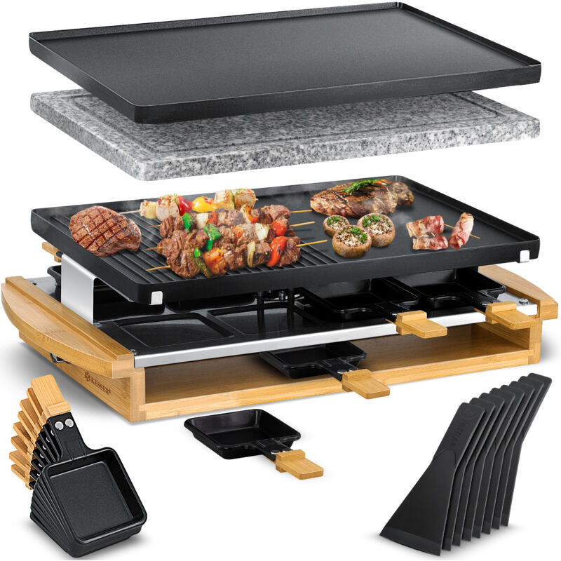 KESSER® Raclette-Grill mit Naturgrillstein Grillplatte Tischgrill für 8 Personen Elektrogrill Raclette Grill antihaftbeschichteter Grillplatte 8