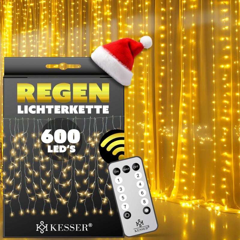 Regenlichterkette Lichterkette inkl Fernbedienung - 8 Leuchteffekte - Timer - In- & Outdoor Regenkette Deko Weihnachtsbeleuchtung Party Warmweiß /