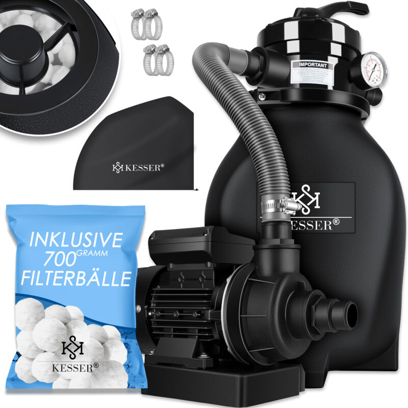 KESSER® Sandfilter Sandfilteranlage + 700g Filterbälle ersetzen 25kg Filtersand- Poolfilter 10 m³/h Filteranlage Filterkessel für Pool Schwimmbecken