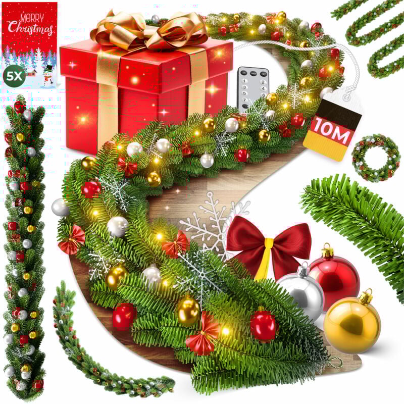 KESSER® Weihnachtsgirlande mit Beleuchtung 100 LED's - Weihnachtsbeleuchtung - In & Outdoor - Tannengirlande Weihnachtsdeko 10m / 200 LEDs inkl.