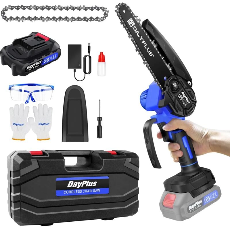 Dayplus - Kettensäge mit Akku und Ladegerät, 6 Zoll Einhand Elektrische Kettensäge+zubehör