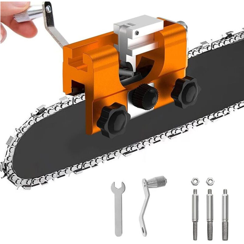 Kettensägen-Kettenschärfer, handbetriebener Kettensägen-Kettenschärfer, Kettensägen-Schärfset mit 3 Schärfköpfen, für alle Arten von Kettensägen