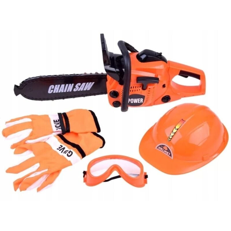 Kettensägen-Set Kinderhelm Brille Handschuhe