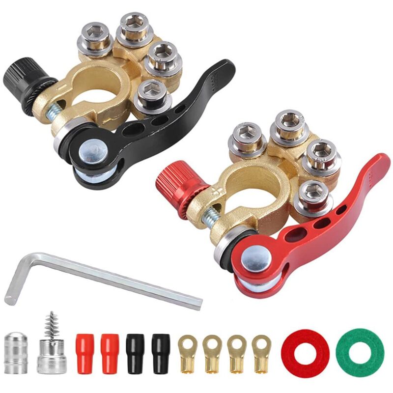 Kfz-Batterieklemmen, 2 x 4-polige Schnellkupplungs-Kfz-Batterieklemmen für SAE/JIS Typ A-Klemmen, kompatibel mit Pkw, Transportern, Lkw usw.